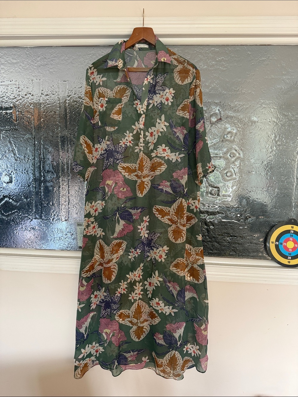 Green Floral Shirt Dress Coverup with Multicolor Botanicals